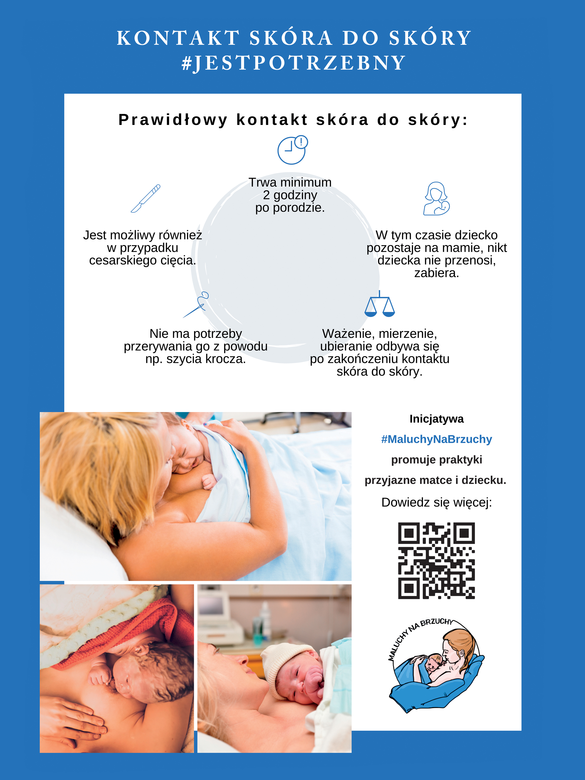 Obrazek przedstawia matkę z noworodkiem w kontakcie sk&oacute;ra do sk&oacute;ry, promujący bliskość i więź.